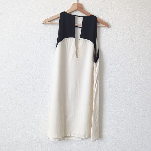 Parker Black Ivory Colorblock 100% Silk Crosby Dress Women's Medium High Neck - Picture 9 of 10